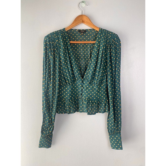 afrm Tops - AFRM Green Polka Dot Blouse